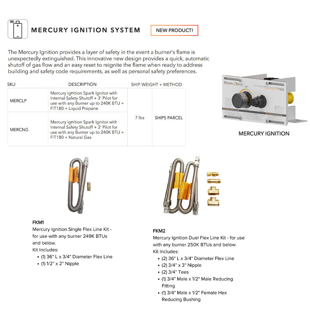 Crossfire by Warming Trends Mercury Flame Sensing Spark Ignition H-Style Brass Fire Pit Burner Kit