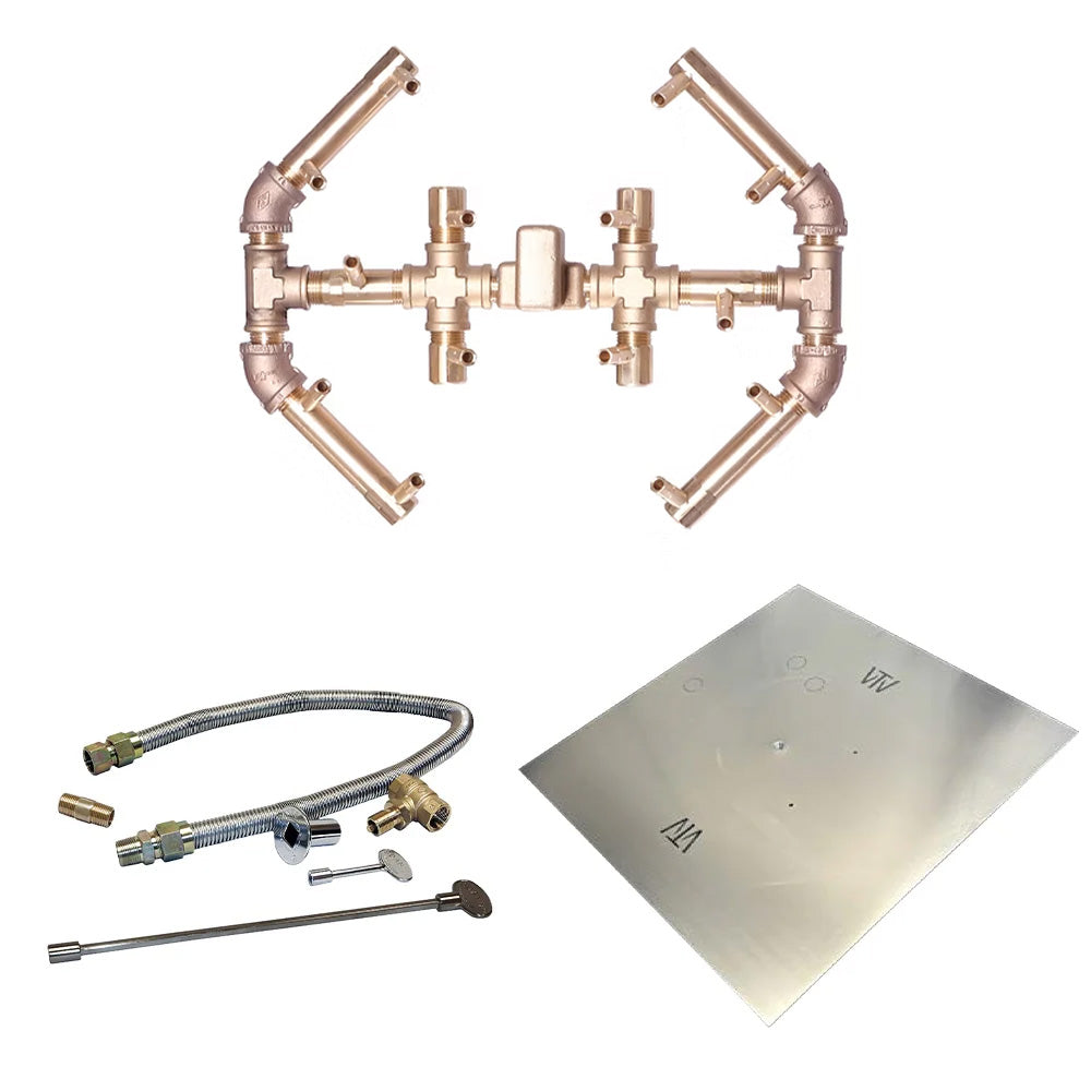 Warming Trends Crossfire Octagonal Brass Fire Pit Burner Kit, Match Light, 18-Inch Square Plate