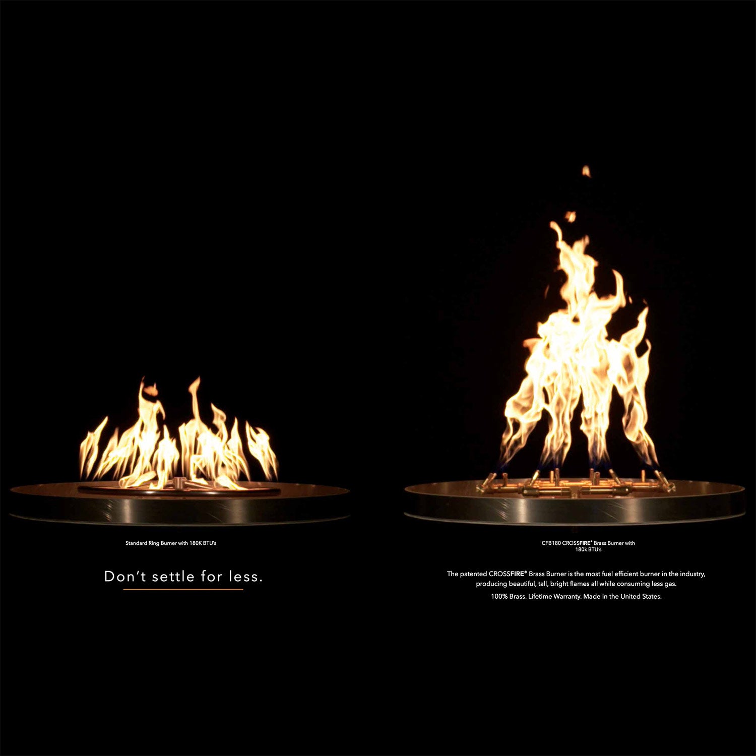 Crossfire by Warming Trends CFBST Match Light Square Tree-Style Brass Gas Fire Pit Burner
