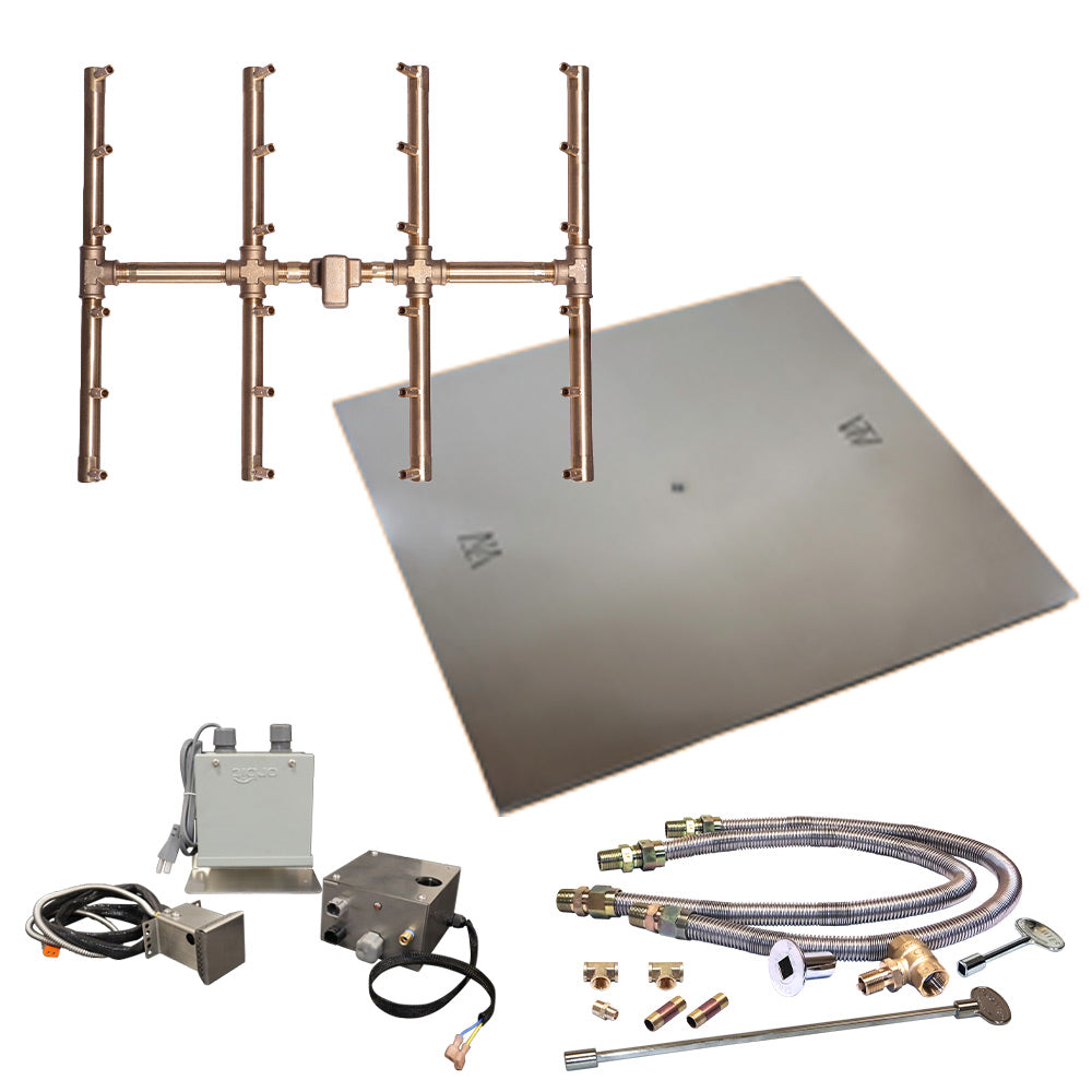 Crossfire by Warming Trends 24 Volt Platinum Electronic Ignition Square Tree-Style Brass Gas Fire Pit Burner Kit