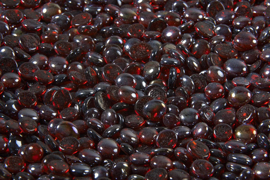 Ruby fire glass gems, red and dark purple glass beads packed together