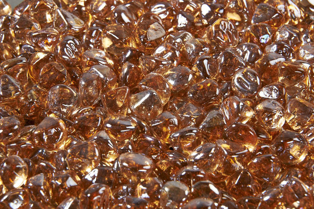 Copper fire glass diamonds, large, amber-brown translucent gems