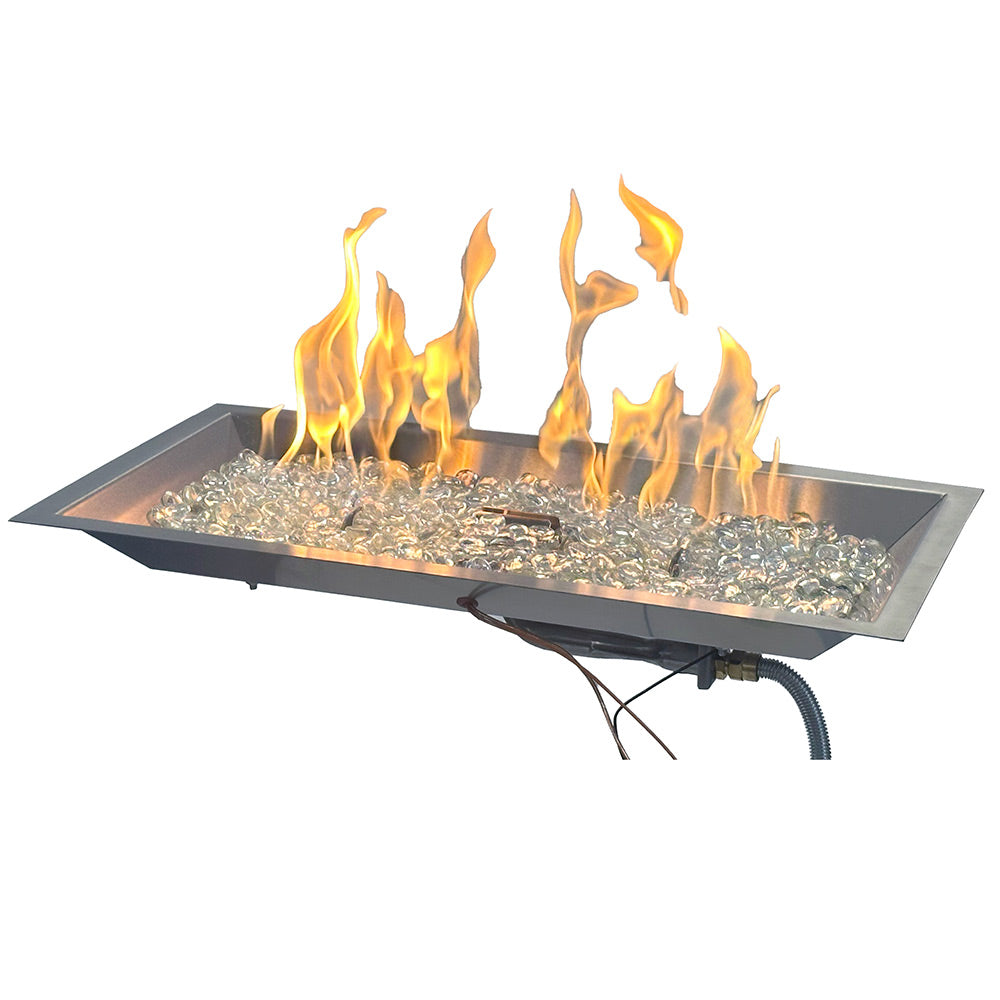 The Outdoor GreatRoom Company Crystal Fire Plus Linear Gas Fire Pit Burner, Spark Ignition