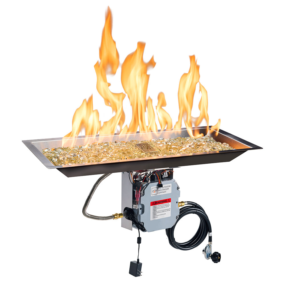 The Outdoor GreatRoom Company Crystal Fire Plus Linear Gas Fire Pit Burner, Electronic Ignition