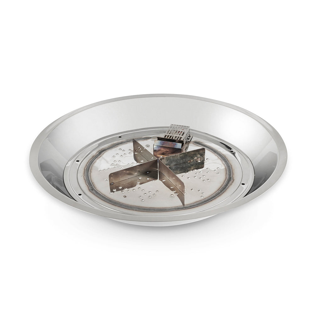 Round metal fire pit burner kit with central cross-shaped ignition assembly