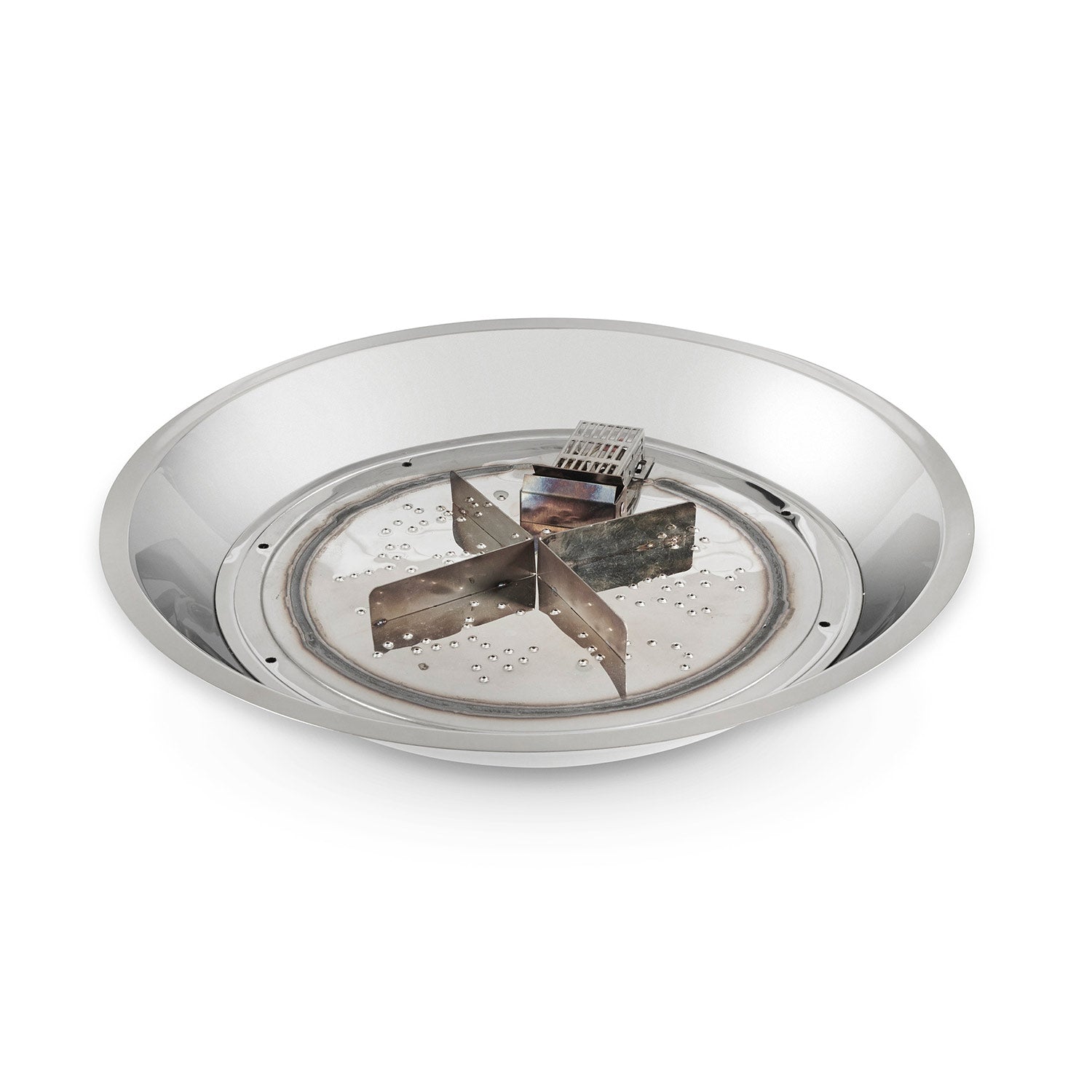 Round metal fire pit burner kit with central cross-shaped ignition assembly