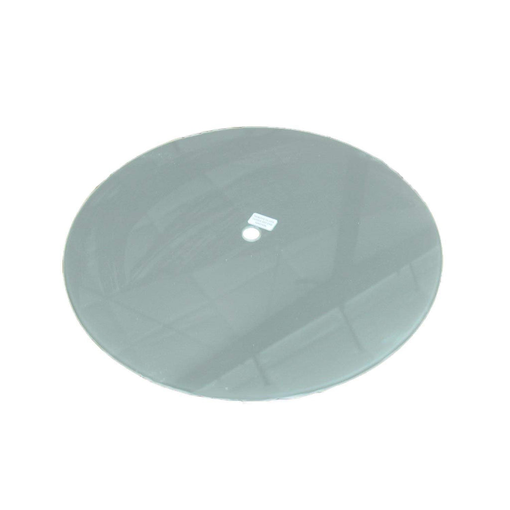 Round gray glass burner cover with center handle detail, 21-inch diameter