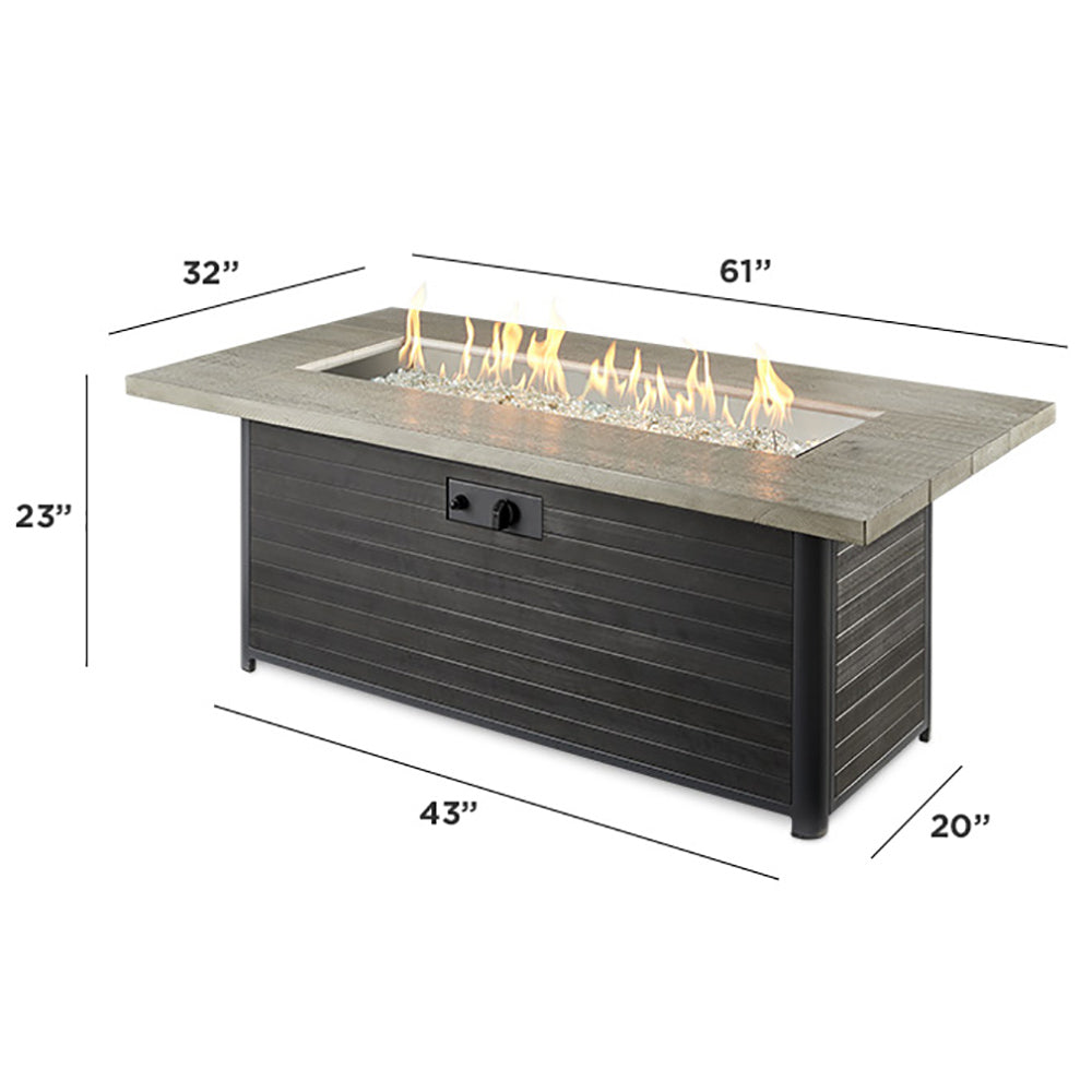 The Outdoor GreatRoom Company CR-1242-K Cedar Ridge Gas Fire Pit Table, Rectangular, 32x61-Inches