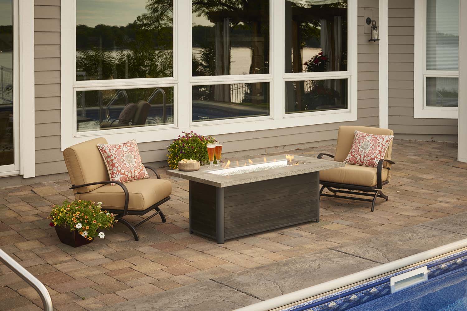 The Outdoor GreatRoom Company CR-1242-K Cedar Ridge Gas Fire Pit Table, Rectangular, 32x61-Inches