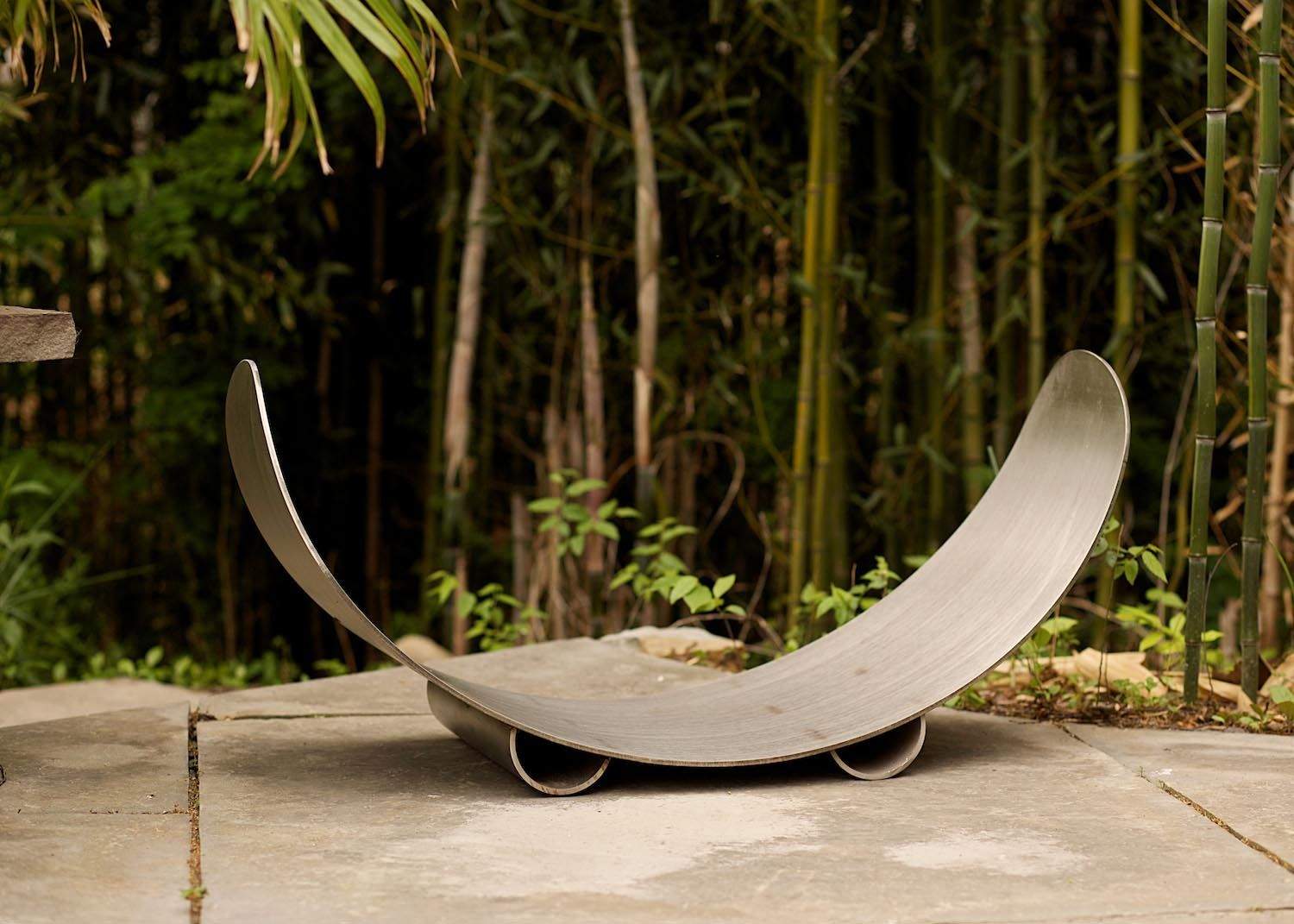 Fire Pit Art Crescent Wood Log Rack, Stainless Steel
