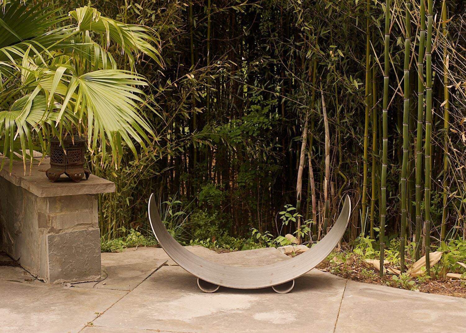 Fire Pit Art Crescent Wood Log Rack, Stainless Steel