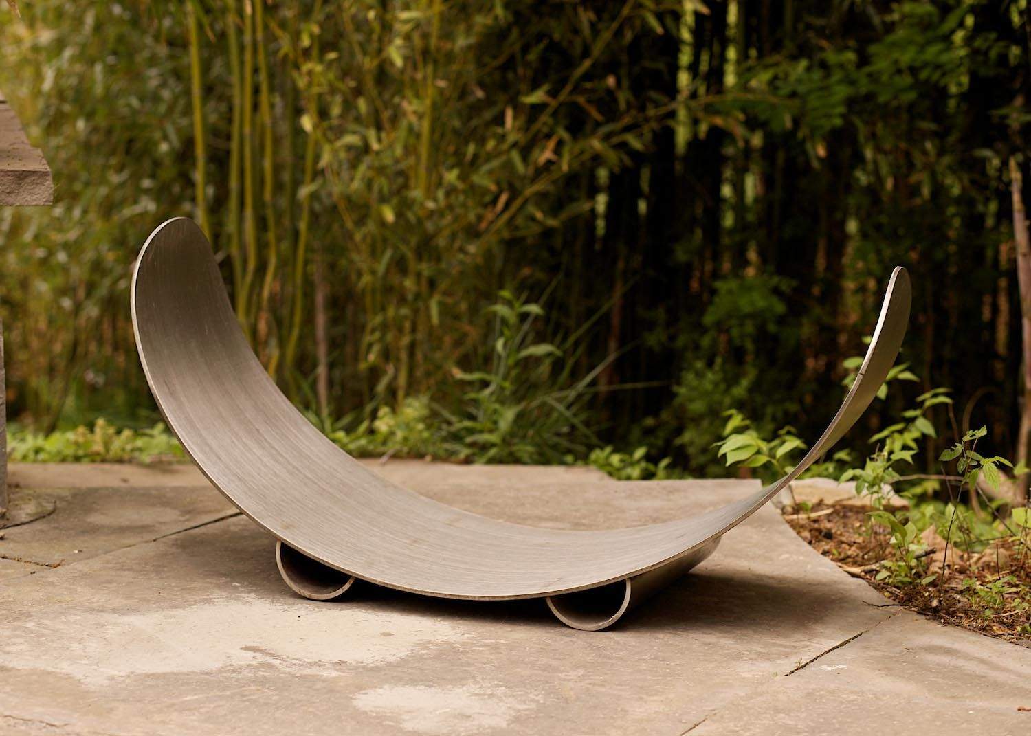 Fire Pit Art Crescent Wood Log Rack, Stainless Steel