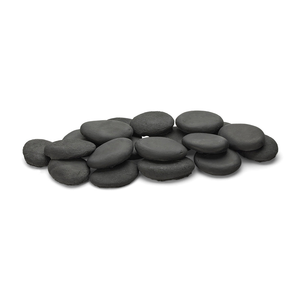 Set of black ceramic stones, assorted oval shapes