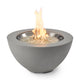 Dark grey gas fire pit bowl with flames and clear fire glass burner media