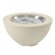 Light cream gas fire pit bowl with stainless rim and clear fire glass burner media