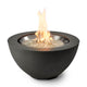 Dark grey gas fire pit bowl with tall flames and stainless fire ring