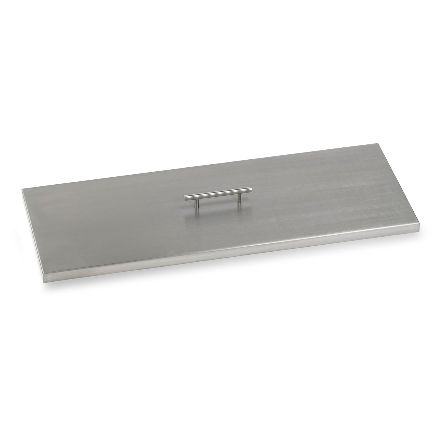 Rectangular stainless steel fire pit burner cover with center handle bar