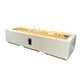 Rectangular gas fire pit table with flames, white finish and center control panel
