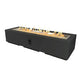 Rectangular gas fire pit table with flames, dark gray finish and center control panel
