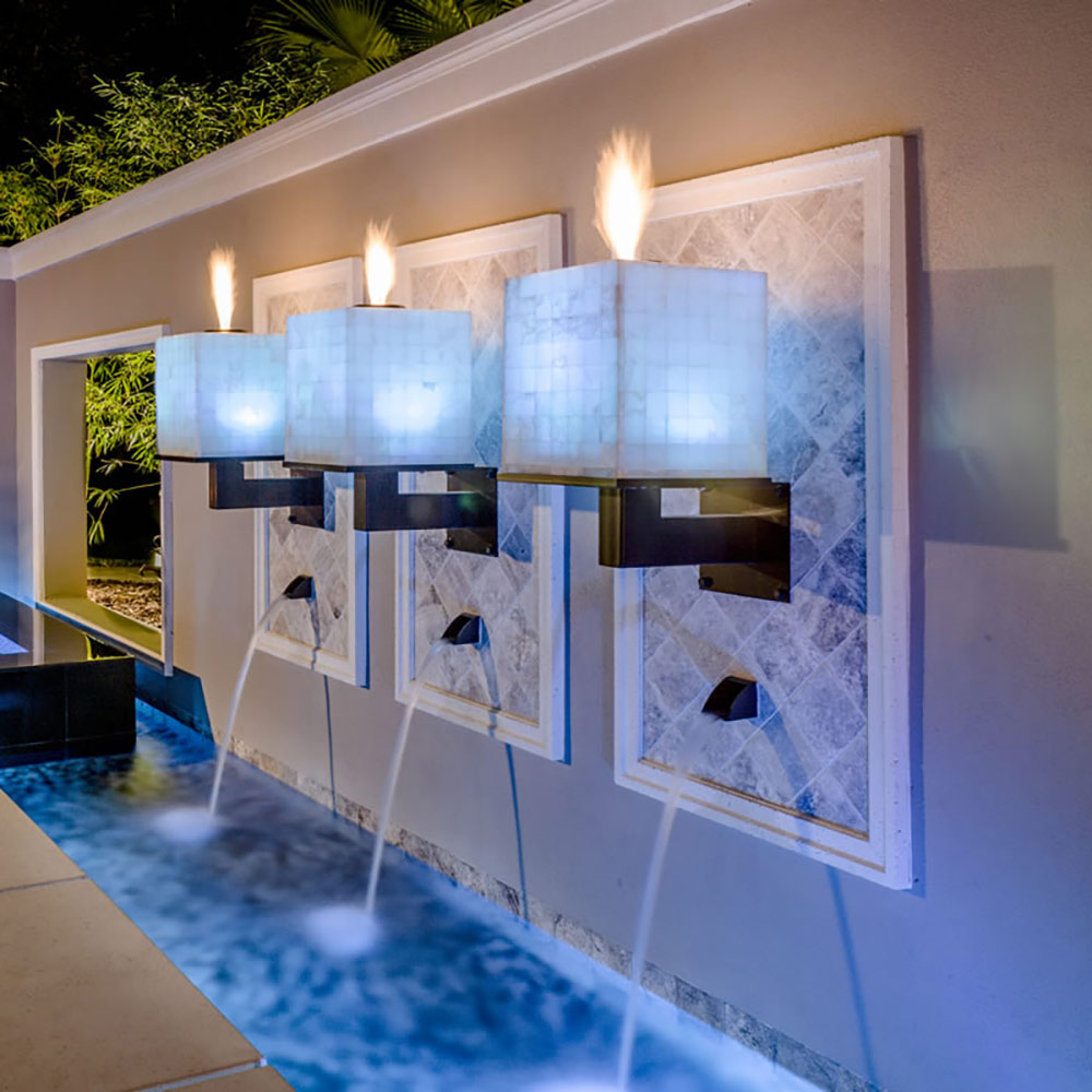 Grand Effects SQxxW16 16x16-Inch Square Wall Mount White Quartz Stone Candelere with Electronic Ignition & LED Lights