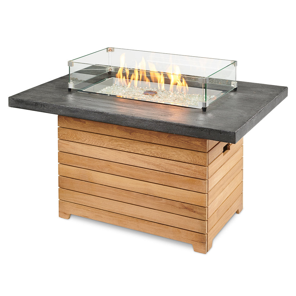 The Outdoor GreatRoom Company DAR-1224-EBG Darien Gas Fire Pit Table with Everblend Top and Teak Base, 44x30-Inch