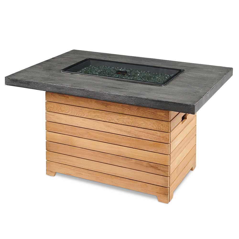The Outdoor GreatRoom Company DAR-1224-EBG Darien Gas Fire Pit Table with Everblend Top and Teak Base, 44x30-Inch