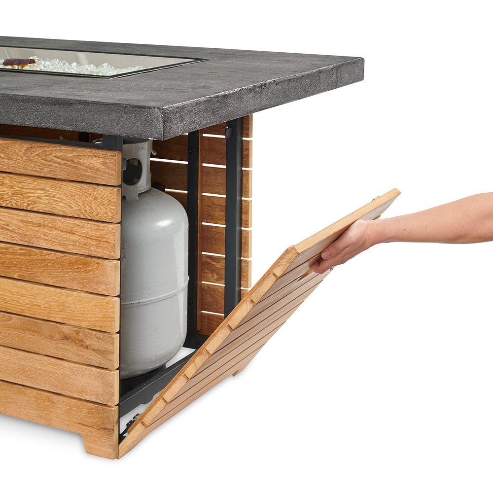 The Outdoor GreatRoom Company DAR-1224-EBG Darien Gas Fire Pit Table with Everblend Top and Teak Base, 44x30-Inch