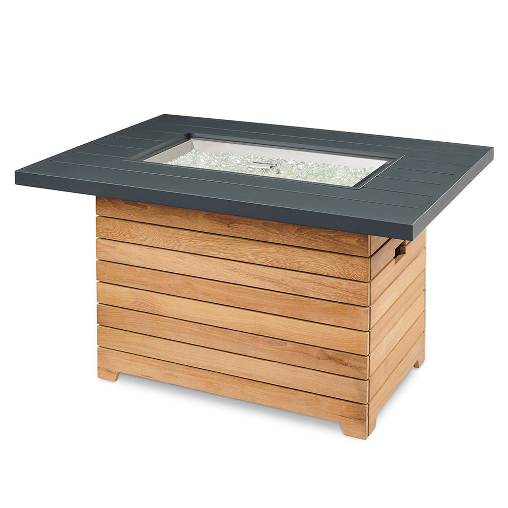 The Outdoor GreatRoom Company DAR-1224-K Darien Gas Fire Pit Table with Aluminum Top and Teak Base, 42x30-Inch