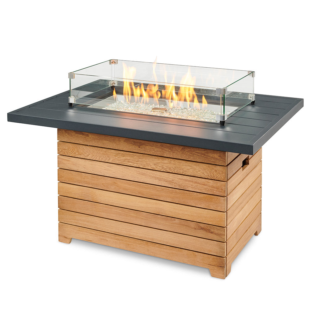 The Outdoor GreatRoom Company DAR-1224-K Darien Gas Fire Pit Table with Aluminum Top and Teak Base, 42x30-Inch
