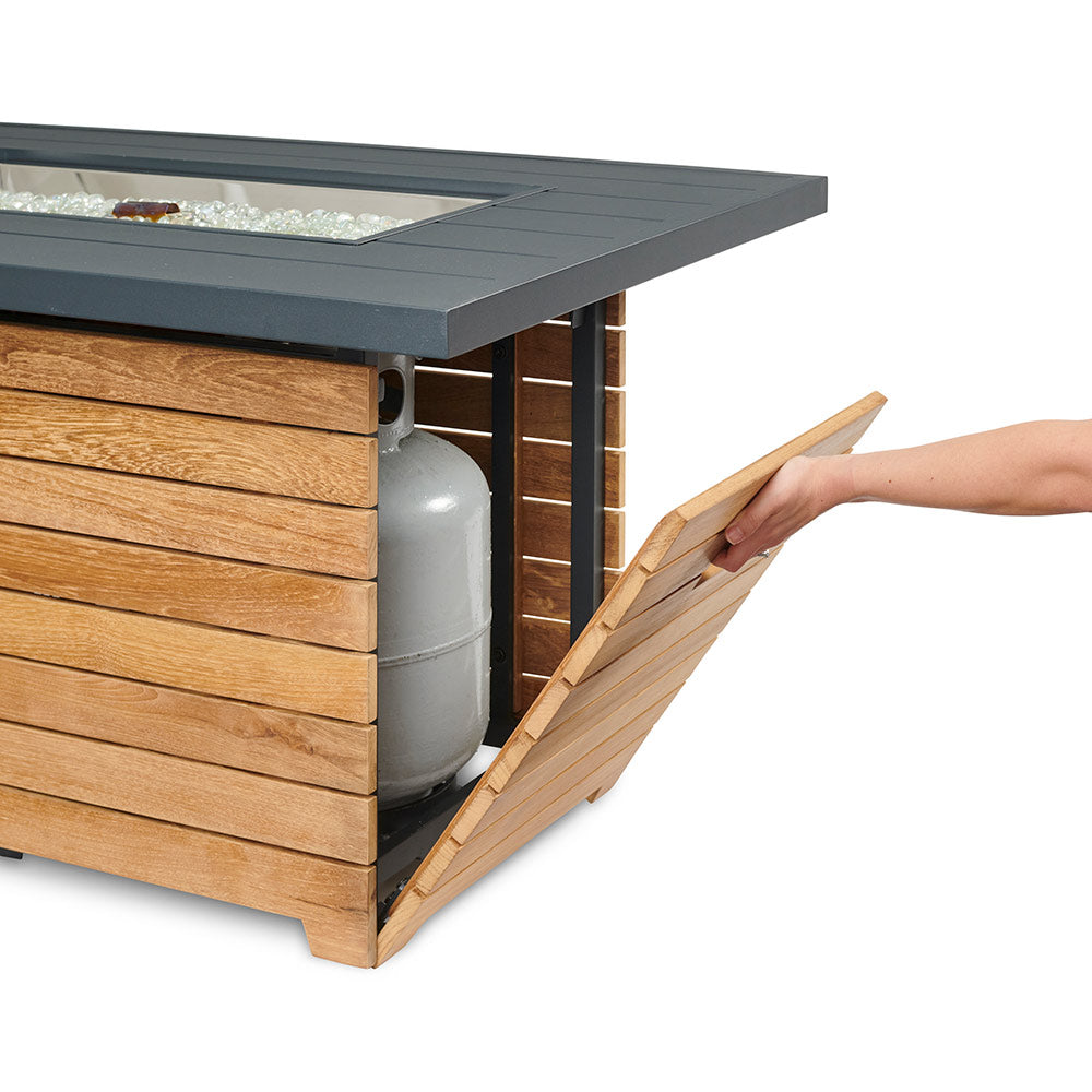 The Outdoor GreatRoom Company DAR-1224-K Darien Gas Fire Pit Table with Aluminum Top and Teak Base, 42x30-Inch