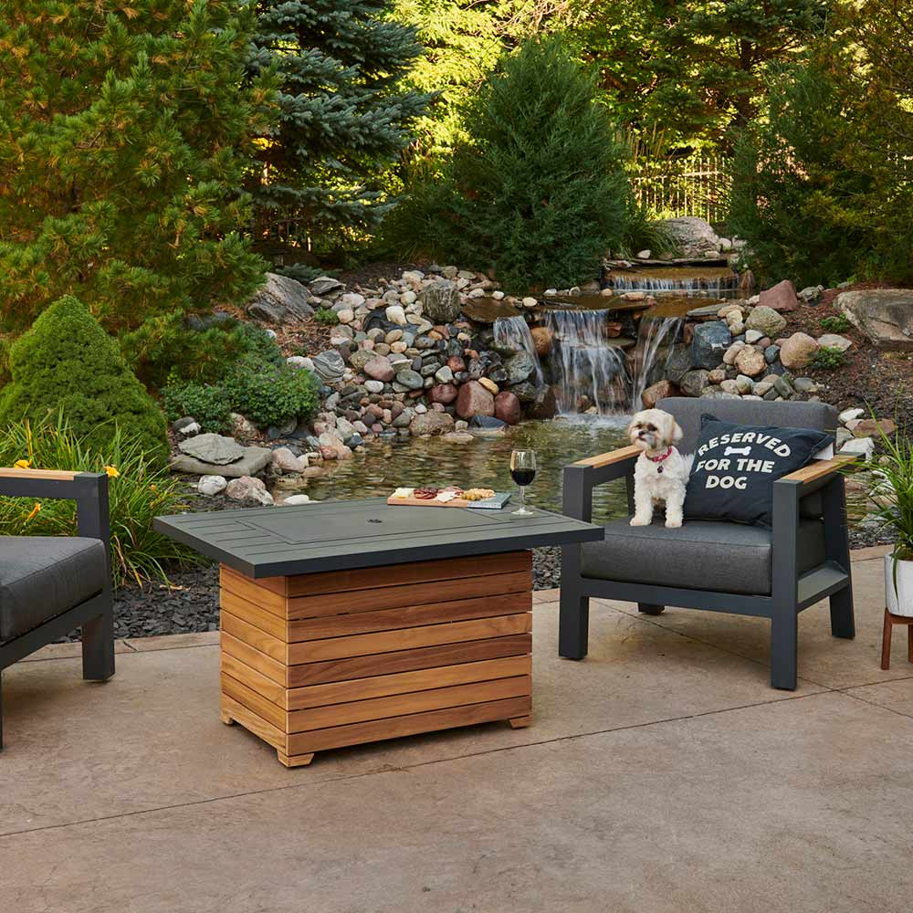 The Outdoor GreatRoom Company DAR-1224-K Darien Gas Fire Pit Table with Aluminum Top and Teak Base, 42x30-Inch