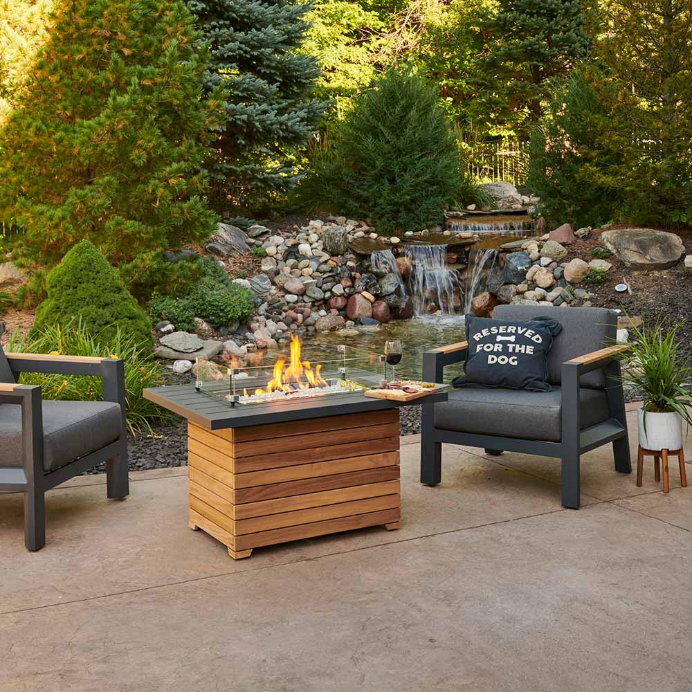 The Outdoor GreatRoom Company DAR-1224-K Darien Gas Fire Pit Table with Aluminum Top and Teak Base, 42x30-Inch
