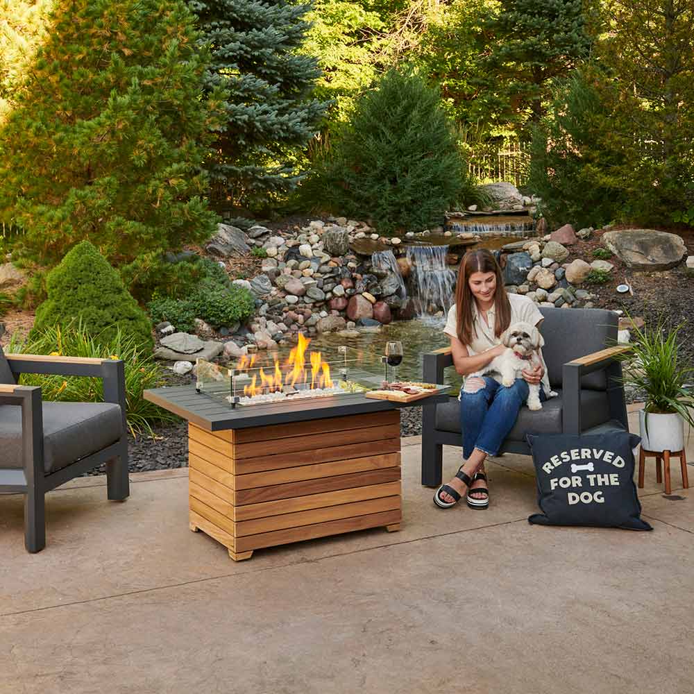 The Outdoor GreatRoom Company DAR-1224-K Darien Gas Fire Pit Table with Aluminum Top and Teak Base, 42x30-Inch
