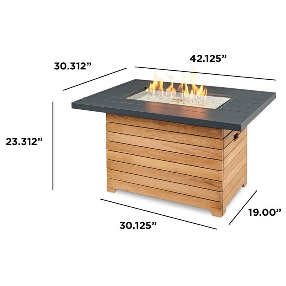 The Outdoor GreatRoom Company DAR-1224-K Darien Gas Fire Pit Table with Aluminum Top and Teak Base, 42x30-Inch