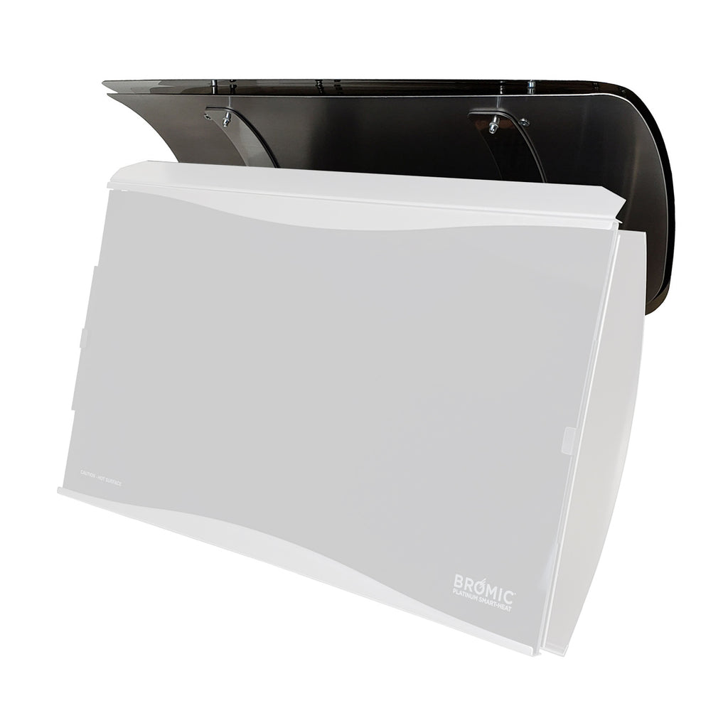 Heat deflector shield panel with Bromic logo, white outer cover over dark base