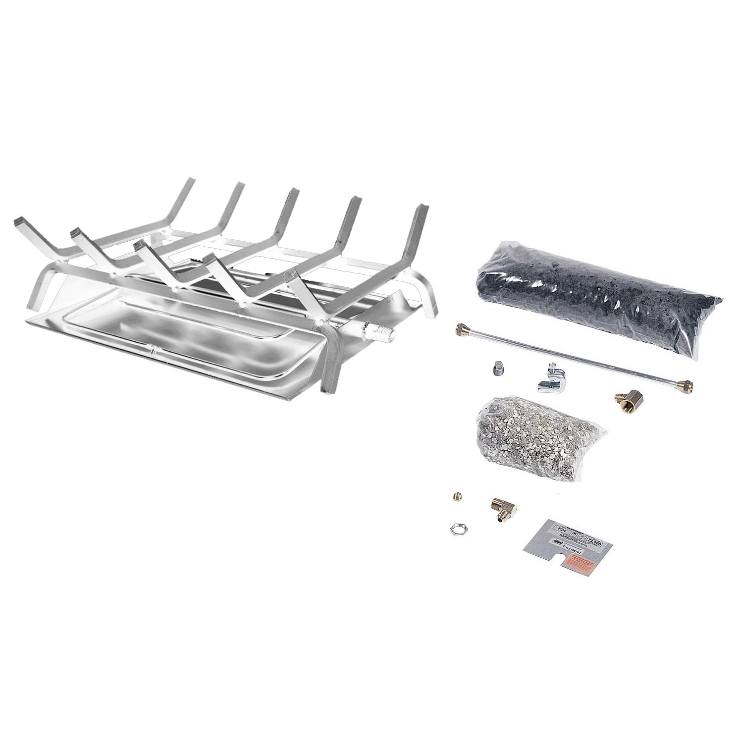 Stainless steel burner and grate kit with embers pan and mounting hardware