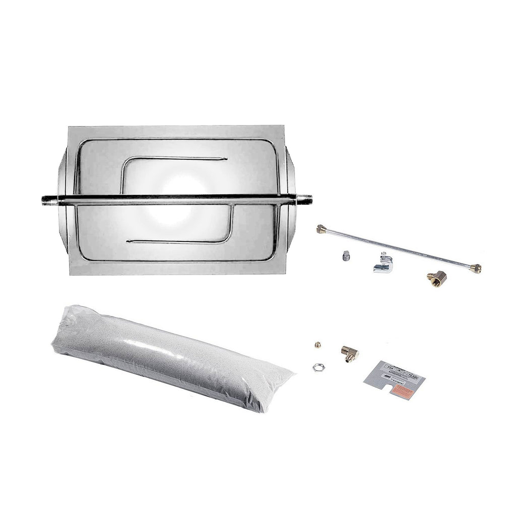 Stainless steel burner assembly with burner tube, protective wrap, and mounting hardware