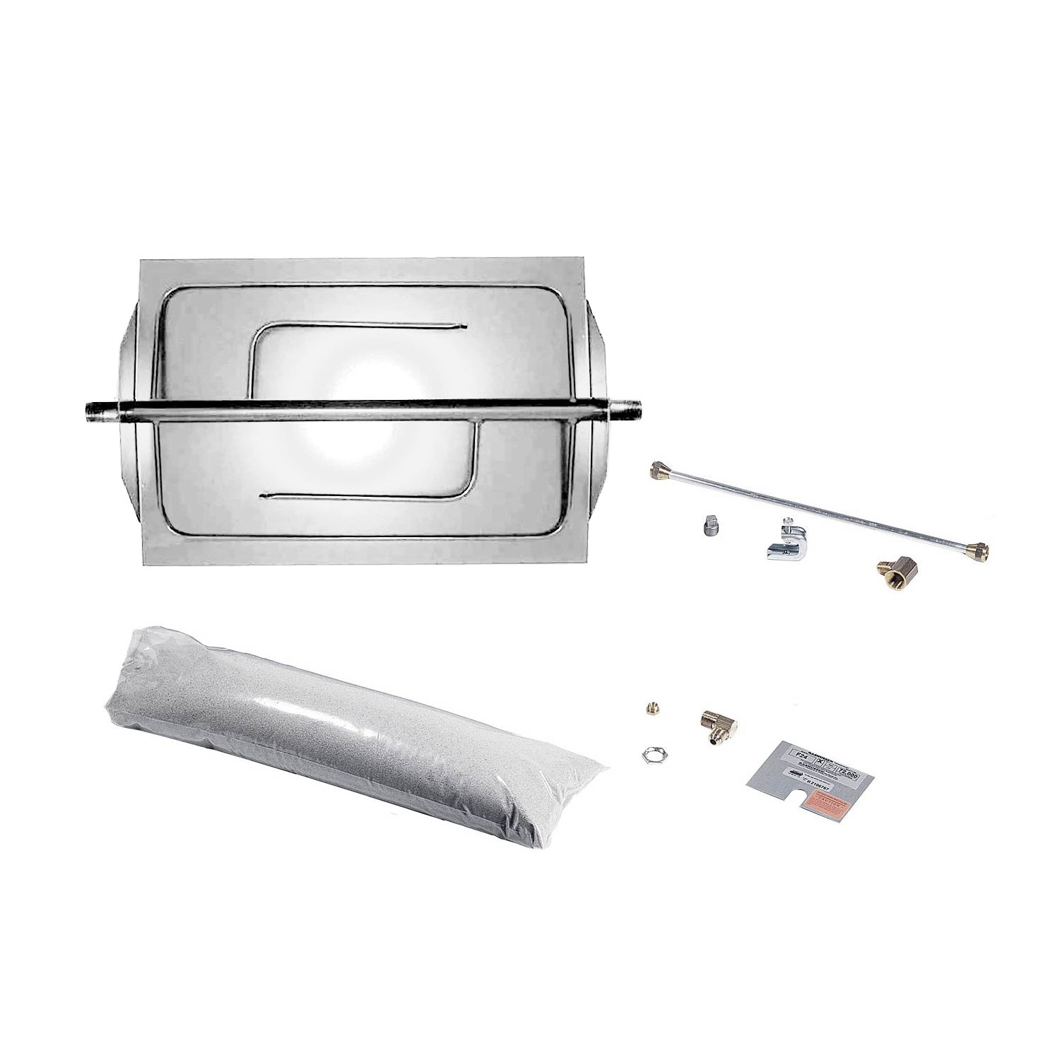 Stainless steel burner assembly with burner tube, protective wrap, and mounting hardware