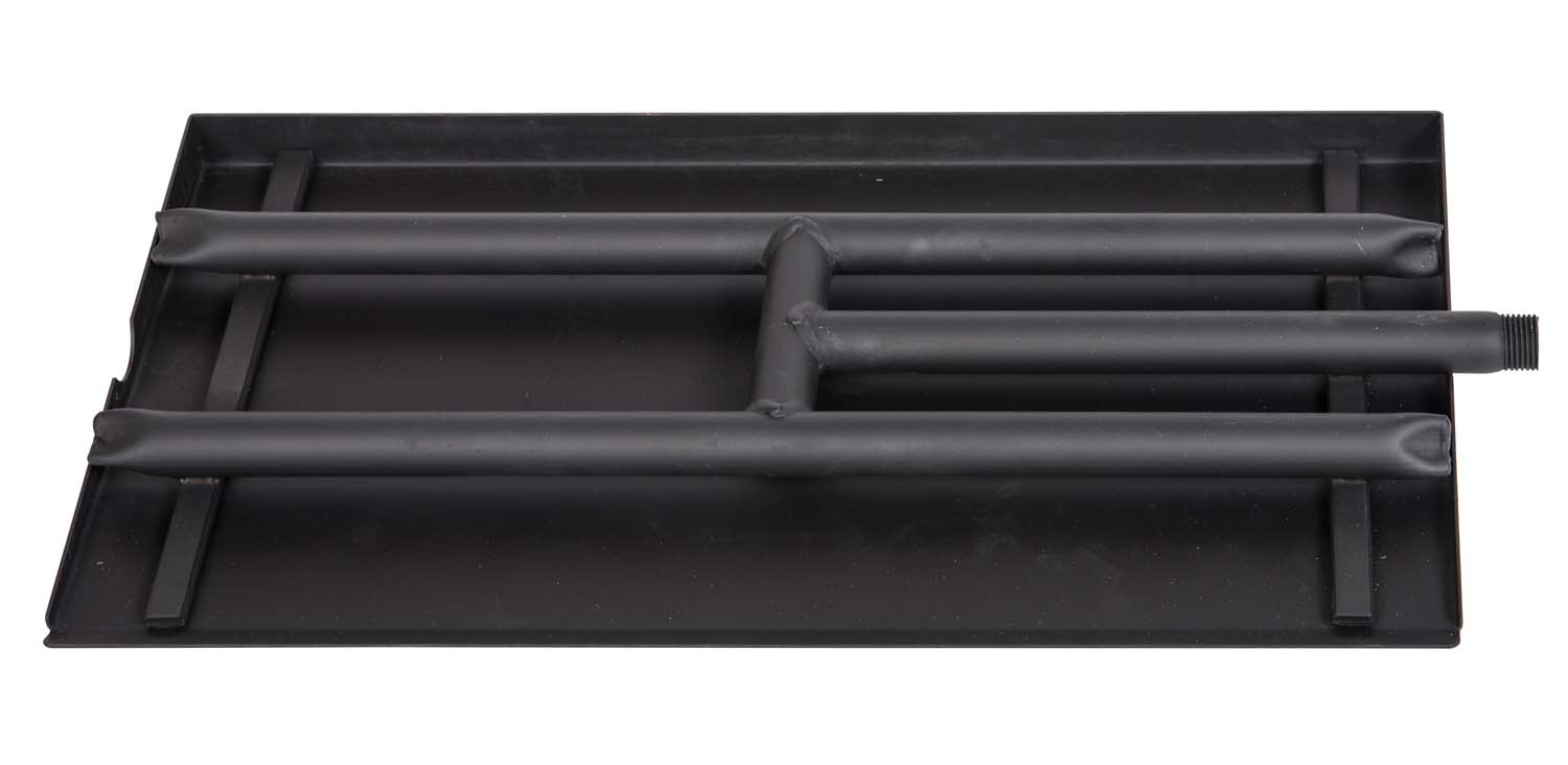 Black ember gas pan with rectangular base and side channels