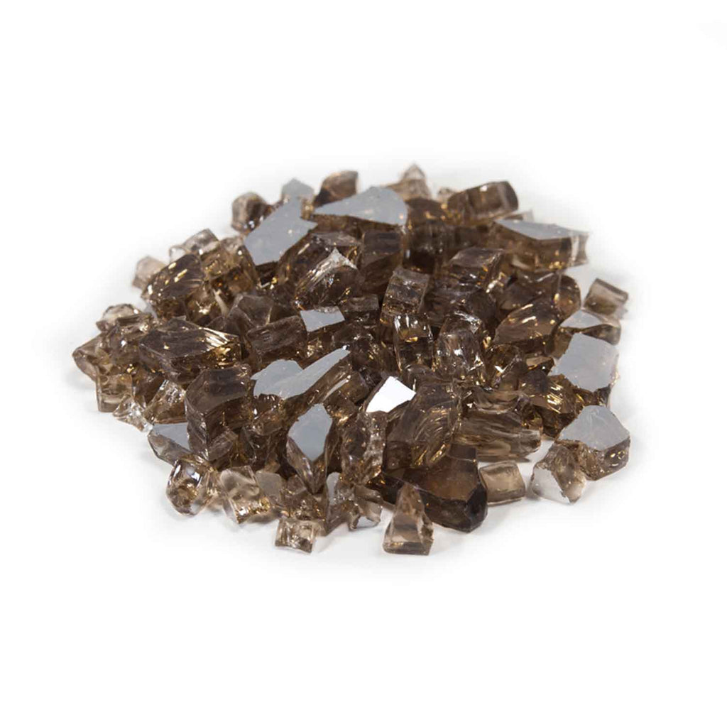 Bronze reflective fire glass, 1/4-inch crushed pieces with faceted sparkle