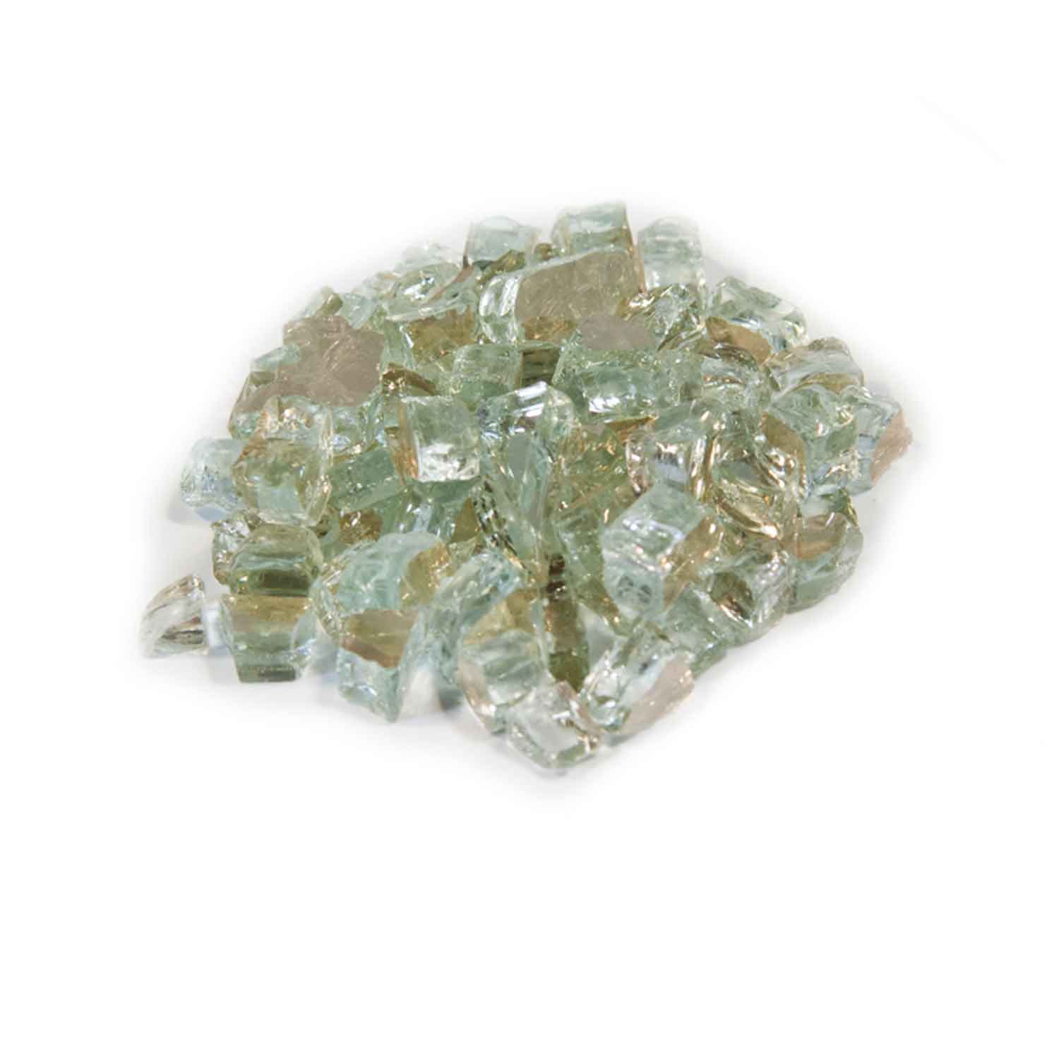 Reflective fire glass crystals, clear and light aqua, 1/4-inch cut pieces