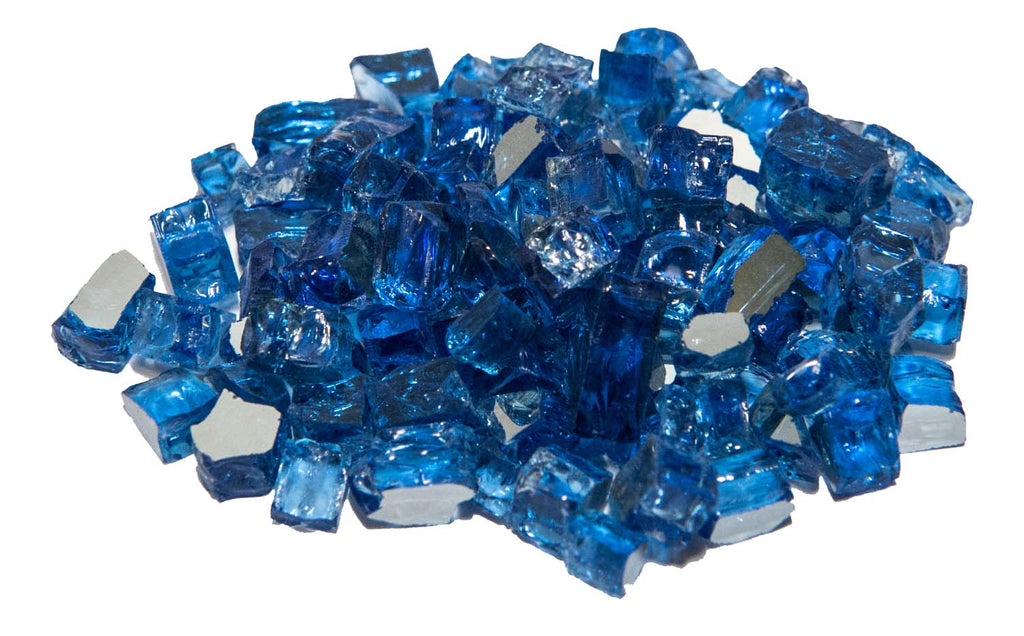Dark blue reflective fire glass pieces, 1/4-inch size, for fire features