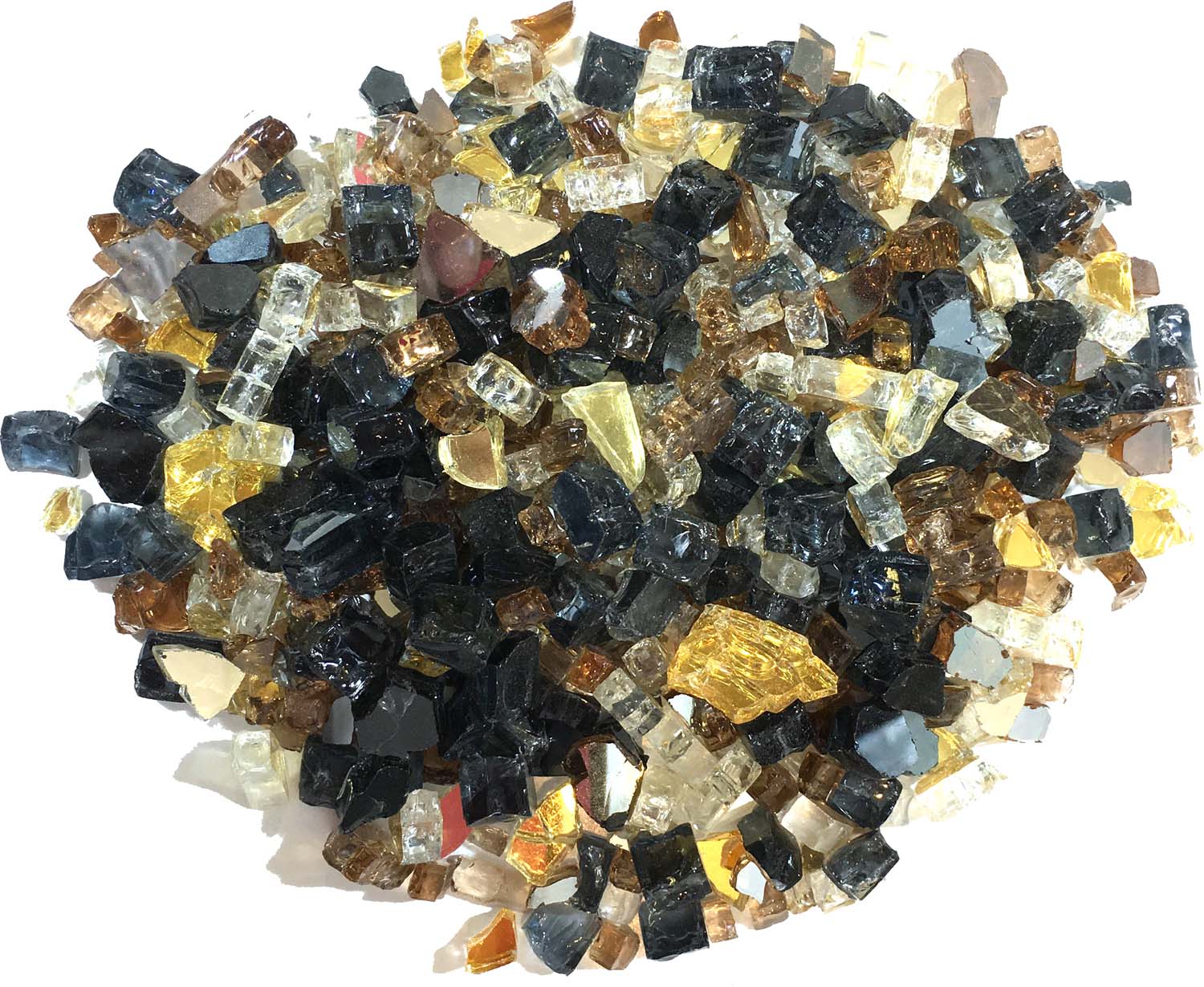 Reflective fire glass pieces in multicolor, shiny cube chunks