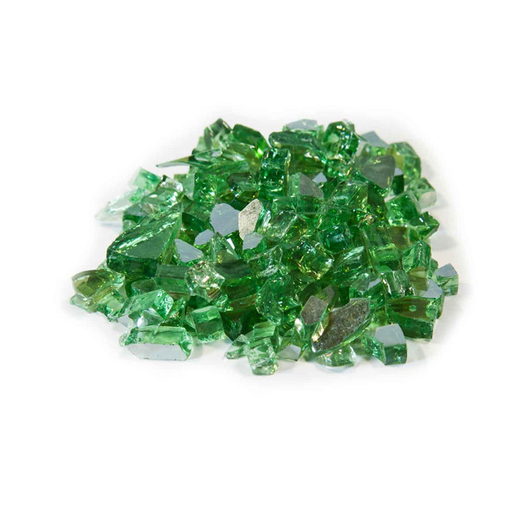 Emerald reflective fire glass shards, 1/4-inch green
