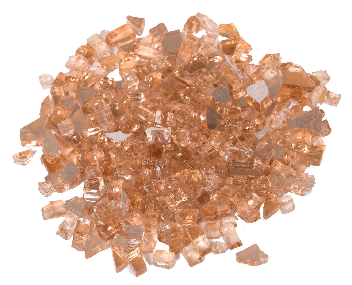 Rose reflective fire glass chunks, 1/4-inch, scattered pieces