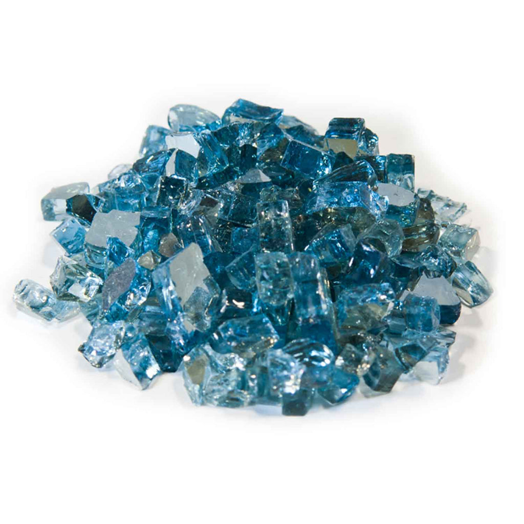 Reflective fire glass, 1/2-inch, steel-blue glass chunks