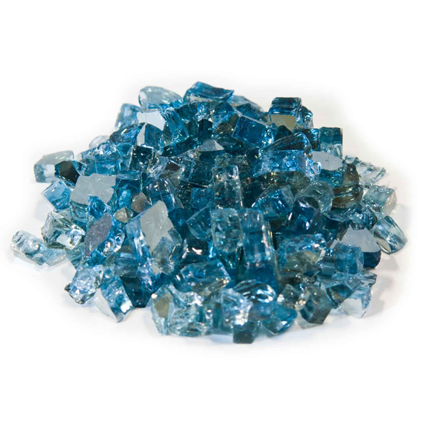 Blue reflective fire glass, 1/4-inch cut glass pieces