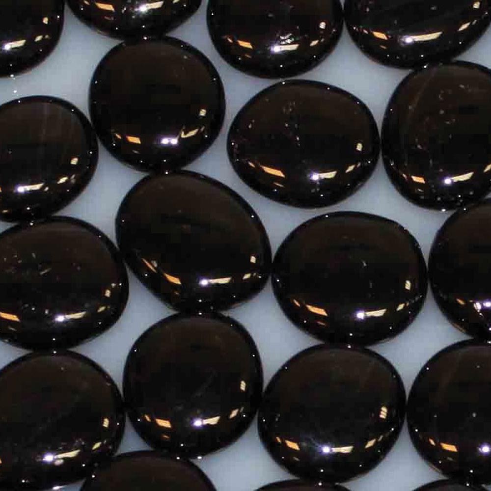 Onyx decorative glass drops, round glossy dark cabochons