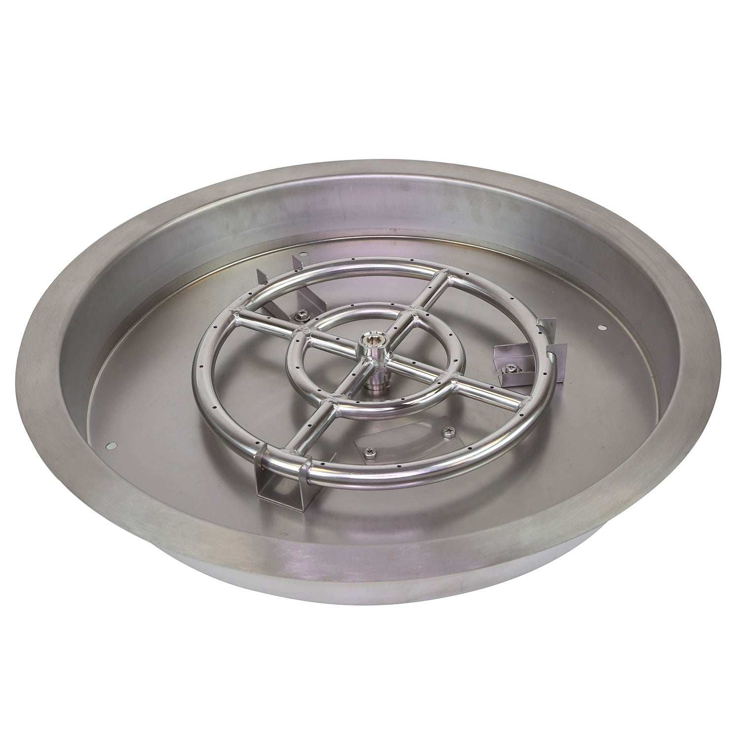 Stainless steel round fire pit burner kit with drop-in bowl pan and circular burner grate