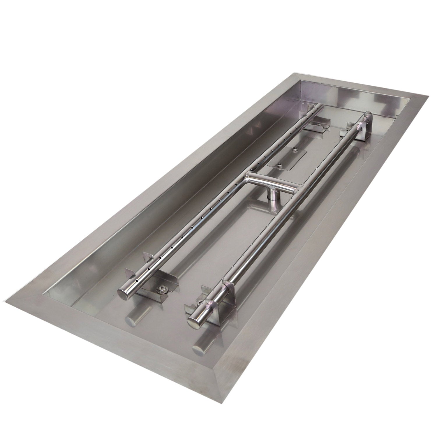 Rectangle fire pit burner kit with stainless drop-in pan